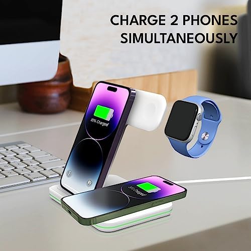 Ultimate 3-in-1 Wireless Charging Station Dock – 24 W Fast Qi Charger for i Phone 16/15/14/13/12/11/X, Samsung, Huawei, Xiaomi & More – Streamlined Charging for Apple Watch 10/9/8/7/6 & Air Pods 3/2/1 – Sleek Design for Home/Office Use, Enhanced Compatibility & Efficiency