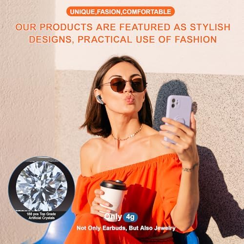 Luxurious Diamond S Wireless Earbuds with Embedded Rhinestones – Personalized High-Quality Sound Headphones for Stylish Audio Experiences – Effortless Device Compatibility and Fast Pairing – Perfect for Fashion-Forward Music Lovers