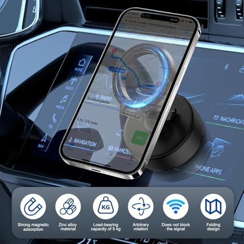 KOQ Electric Vacuum Magnetic Phone Mount – Advanced 360-Degree Rotatable Car Holder with Superior Suction Technology for All Smartphones – Sleek Silver Upgrade for Optimal Stability and Convenience on Smooth Surfaces