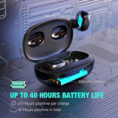 Otium Bluetooth 5.0 Wireless Earbuds: Premium Deep Bass & 3 D Stereo Sound – 40 Hours Playtime with Compact Charging Case – IPX7 Waterproof Design for Sports & Work – Ergonomic, Lightweight, Built-in Mic for Hands-Free Calls and Ultimate Comfort