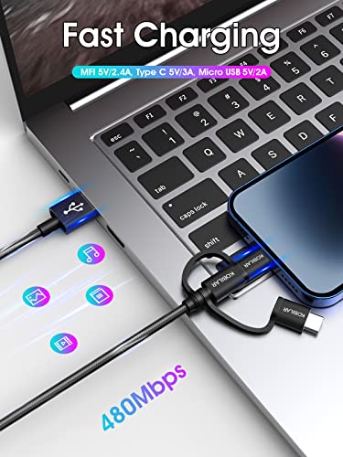Revolutionize Your Charging Experience with the Apple MFi Certified 3-in-1 Multi Charger Cable – Lightning, Type-C, and Micro Connectors for Seamless Compatibility with i Phone, i Pad, Samsung, Pixel, Mac Book Pro/Air, and Android Devices – Fast Charging and Car Play Ready for Ultimate Convenience and Performance