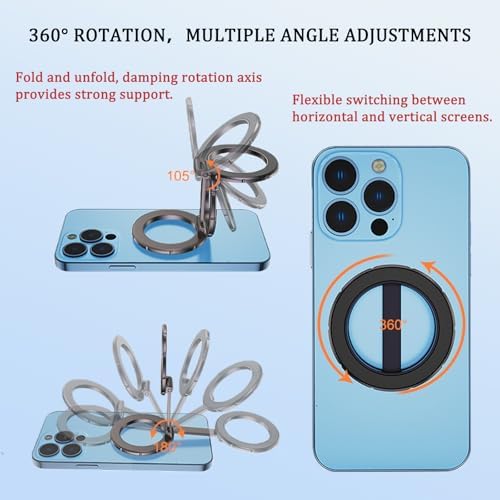 Maximize Your Mobile Efficiency with the Magsafe Double-Ring Magnetic Phone Holder Grip – Universal Compatibility for i Phone, i Pad, and Kindle, Ideal for Car, Gym, Kitchen, and Office Use, Complete with Silicone Storage Bag and Four Versatile Metal Rings – Durable Black Finish for Everyday Convenience