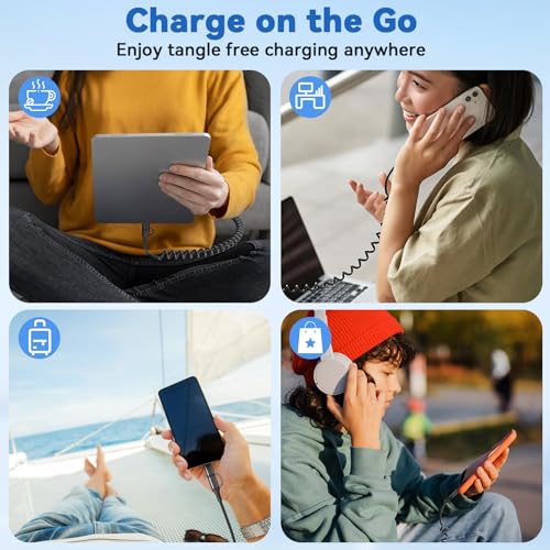 Dual-Connector USB to USB-C and Lightning Coiled Charger Cable – 2-in-1 MFi Certified Fast Charging & Data Syncing Cord for i Phone 16/15/14/13, i Pad & Android Devices – Optimal Performance for Apple Car Play & Android Auto