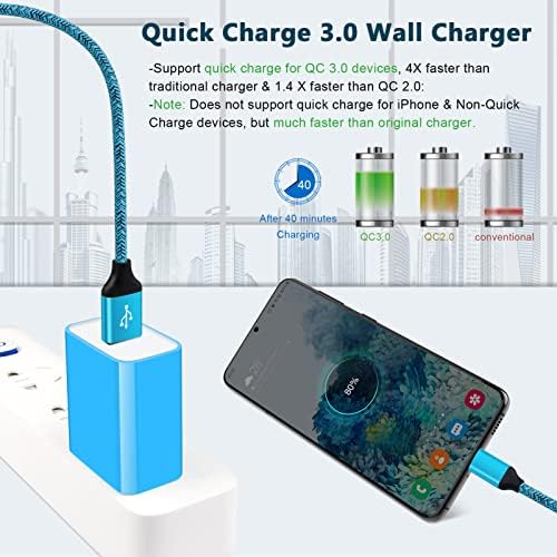 Rapid 18 W Quick Charge 3.0 Wall Charger for LG Devices – Ultra-Fast USB C Charging Solution with Two 6 FT Cables for Stylo, V, G Series, and Velvet – Compact, Safe, and Perfect for On-the-Go Power Needs