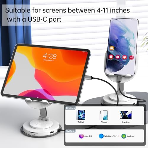 Maximize Your Workspace Efficiency with the 100 W USB-C Docking Station: Versatile 5-Port Universal Hub with Adjustable Phone Stand and 360° Rotating Base for Seamless Connectivity Across Mac Book Pro, Air, Dell, and HP Laptops – Power Delivery Charging and Fast USB 3.0 Data Transfer for Enhanced Productivity