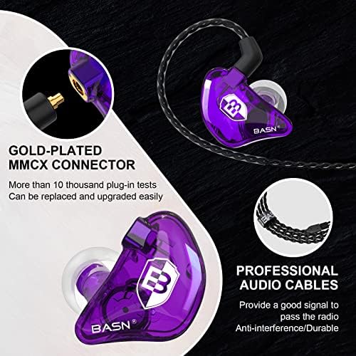 BASN Bsinger Professional Dual Driver In-Ear Monitor Headphones – Hi-Fi Sound Quality Earbuds with Built-in Mic for Musicians and Drummers (Black, 2-Pin) – Superior Comfort and Durability for Live Performances
