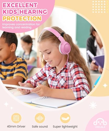 C3 Kids Foldable Wired Headphones – Lightweight On-Ear Design with Adjustable Headband for Optimal Comfort – Ideal for School, Home, and Travel – 3.5 mm Jack Compatible with Tablets and Laptops – Safe Sound Experience with Volume Limiter for Young Listeners