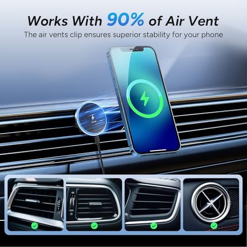 for Magsafe Car Mount, 15W Magnetic Wireless Charger for iPhone, Magsafe Air Vent Car Holder Charger for iPhone 16 Pro Max/16/15/14 13 12, Samsung S25/S25+/Ultra, LED RGB Design – Enhanced Compatibility and Speed