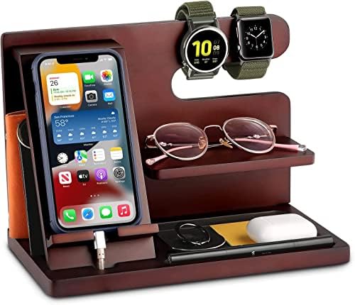 OUTXE Wood Phone Docking Station, Men Gifts Nightstand Organizer for Phone, Keys, Wallet, Glasses, Gifts for Dad’s Birthday, Father’s Day, Anniversary – Enhanced Compatibility and Speed
