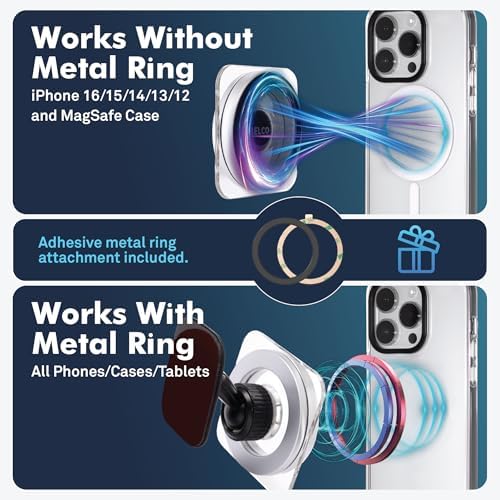 Magnetic Phone Holder for Car – Adhesive Car Phone Mount with 360-degree Rotation for Dashboard and Air Vent – Compatible with iPhone and Android – Enhanced Compatibility and Speed