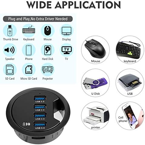 Streamline Your Workspace with the WDX Desk-Fit 4 Port USB 3.0 Hub – Compact 3.14″ Diameter Design with 5 Gbps Data Transfer, 3.5 mm Audio Mic Jack, and BC 1.2 USB Charger for i Phone & Smartphones – Ultimate Connectivity Solution for Professionals and Tech Enthusiasts