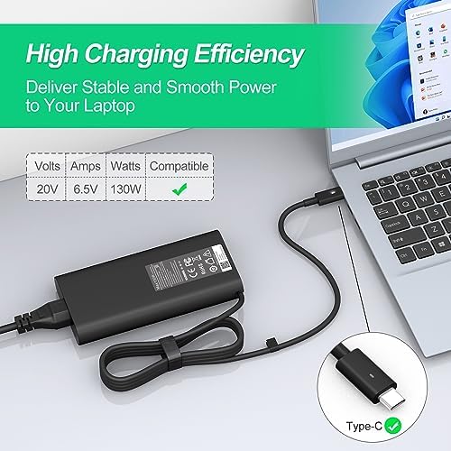High-Performance 130 W USB-C Charger for Dell XPS & Precision Laptops – Universal Compatibility, Fast Charging, and Enhanced Safety Features – Ideal Replacement for XPS 15, 17, and Latitude Models – Lightweight, Compact Design with Over-Voltage Protection for Reliable Power Delivery
