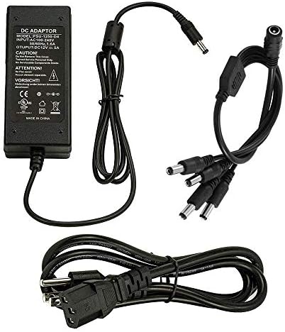 12 V 5 A UL Listed Power Supply with 4-Way Splitter Pigtail Cable – Ultimate Adapter for CCTV Surveillance and LED Lighting Solutions – Reliable Performance & Enhanced Device Compatibility for Security Systems