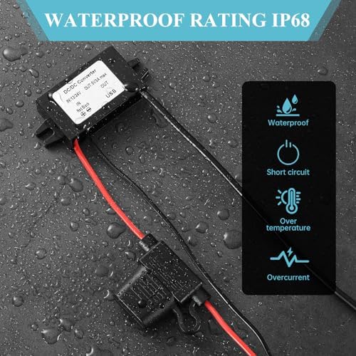 High-Efficiency Waterproof Dual USB DC/DC Adapter – 12/24 V to 5 V Converter with 3 A Output, Integrated Safety Fuse, and Compact Design for Reliable Vehicle Power Solutions and Outdoor Charging Needs