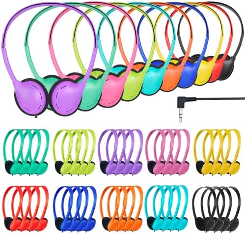 Classroom-Ready 20 Pack Adjustable Headphones for Kids – Ergonomic On-Ear Design with 3.5 mm Jack, Vibrant Color Choices, Perfect for Schools and Libraries, Lightweight & Durable for Long Learning Sessions
