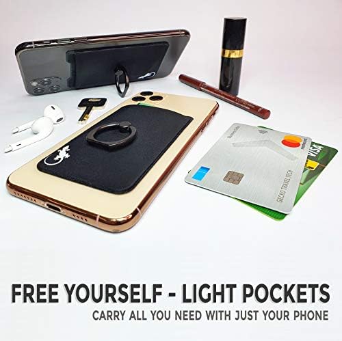 Gecko Universal Phone Ring Wallet – 360° Swivel Grip with Strong Adhesive for Credit Cards and Cash – Enhanced Stability and Comfort for Selfies, Videos, and Everyday Use – Compatible with All Cell Phone Models – Durable, Magnetic Mount Ready – Gray Finish – 90-Day Satisfaction Guarantee
