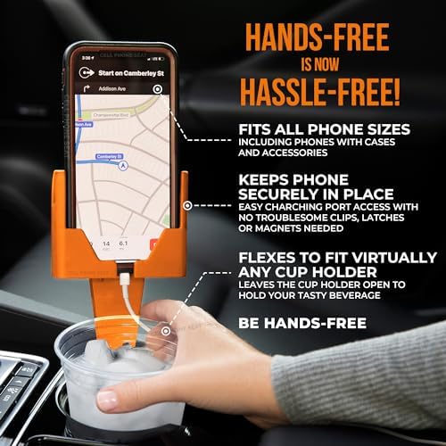 Universal Cup Holder Phone Mount for Cars & Trucks – Hands-Free Convenience, Fits All Phone Sizes & Cases, Made in USA, 2-Pack Black – Ideal for Navigation and Charging Access