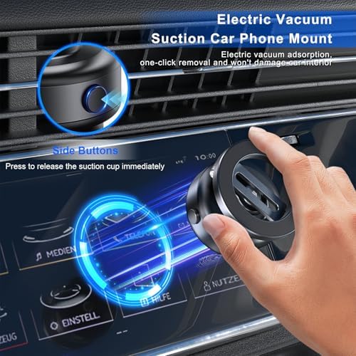 【Upgrade】 Electric Vacuum Magnetic Phone Holder for Car, 360° Rotating Electric Vacuum Magnetic Car Phone Mount for iPhone 16/15/14/13/12 for Shower/Car/Mirror/Smooth Surfaces – Enhanced Compatibility and Speed