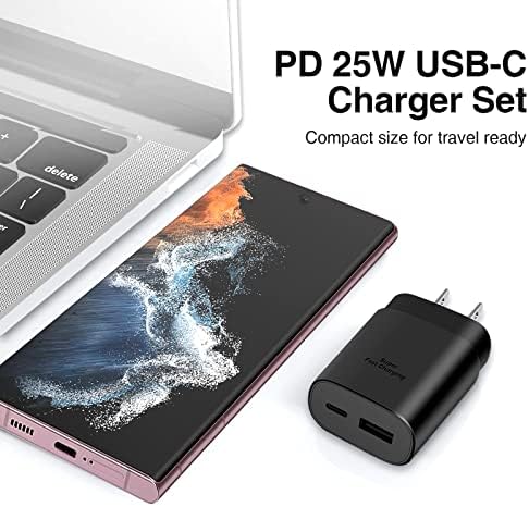 Ultra-Fast 25 W Type C Charger Duo – Premium USB-C Wall Charger for Samsung Galaxy S23/S23 Ultra/S22/S21 Series – Quick Charging Block with Enhanced Compatibility and Sleek Design for Home & Travel – 2-Pack Black