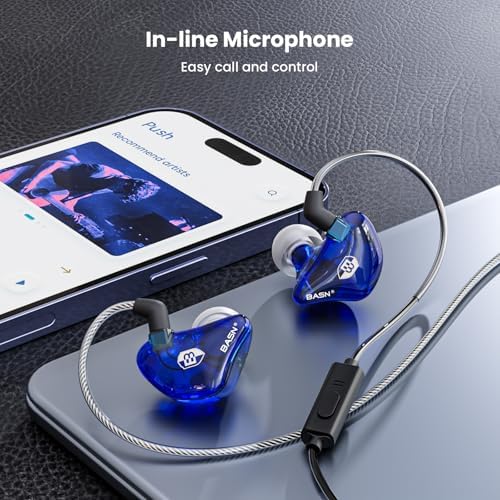 BASN Bsinger Professional Dual Driver In-Ear Monitor Headphones – Hi-Fi Sound Quality Earbuds with Built-in Mic for Musicians and Drummers (Black, 2-Pin) – Superior Comfort and Durability for Live Performances