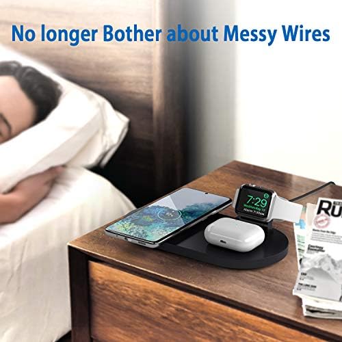 Seacosmo 3-in-1 Fast Wireless Charging Station for i Phone, Samsung, Air Pods, and Apple Watch – Sleek Black Design, Qi-Certified, Multi-Device Compatibility for Streamlined Charging Experience – Elevate Your Tech Setup with Enhanced Speed and Convenience