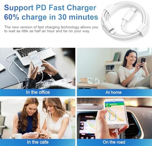 20 W PD USB-C Wall Charger with 6 FT Fast Charging Cable for i Phone 14/13/12/11/Pro/Pro Max/Mini/Xs Max/XR/X and i Pads – Rapid Power for Apple Devices with Enhanced Safety Features and Portability