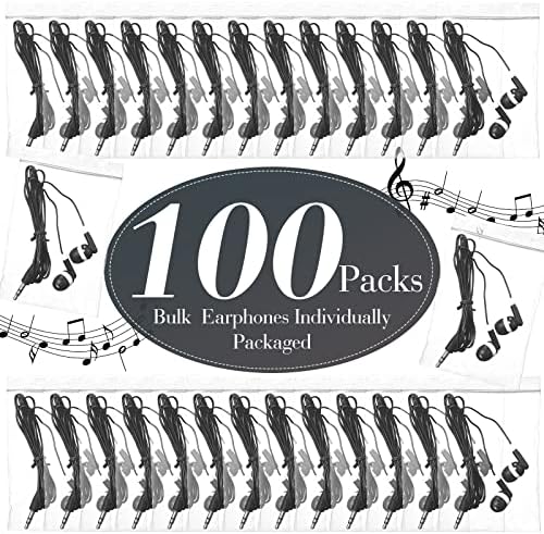Bulk Konohan 100-Piece Earbuds – Individually Packaged 3.5 mm Headphones for Educational Settings – Lightweight, Durable Student Earphones Designed for Comfort in Classrooms, Libraries, and Learning Environments – Hygienic Black Design for Extended Use and Enhanced Focus