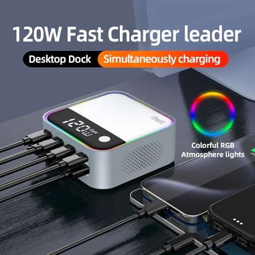 Ultimate 490 W Ga N USB-C Fast Charging Station – 8-Port Multi-Device Charger with 100 W PD3.0 & QC3.0, Digital Display for Smart Power Management – Ideal for Laptops, Mac Books, i Pads, i Phones & More – Compact Design for Efficient Charging Solutions