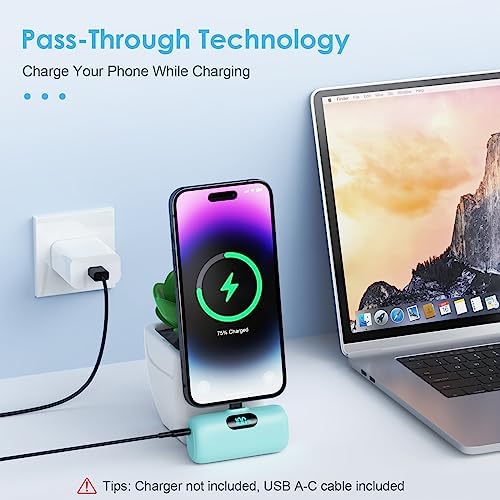 Compact Pink Portable Charger for i Phone – 5000 m Ah PD Fast Charging Power Bank, Lightweight Mini Battery Pack Compatible with i Phone 14/14 Pro Max/13/13 Pro/12 Pro/11/XS/XR/X/8/7/6 – Stylish and Versatile Backup Solution for On-the-Go Power