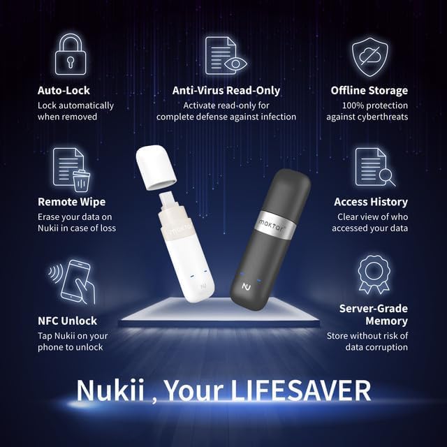 Maktar Nukii 64 GB Encrypted Flash Drive – Ultimate NFC Security USB with Write Protect Feature | Your Trusted Data Locker & i Phone Security Key for Crypto Phrase Storage | High-Speed, Portable, and Durable Solution for Sensitive Information Protection