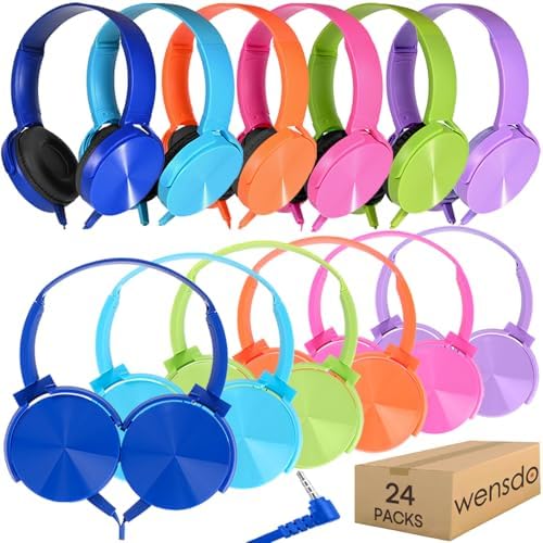 Classroom-Ready Kids Headphones Bulk Pack – 6 Durable Wired Earphones for Students, Toddlers, and Teens – Lightweight On-Ear Design with Comfortable Fit, Ideal for Learning, Music, and Online Classes – Compatible with Tablets and Laptops