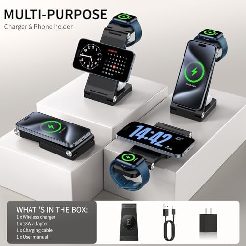 2025 Portable 3-in-1 Mag-Safe Fast Charging Station for i Phone, Apple Watch & Air Pods – Ultimate Travel Charger with Magnetic Design, Integrated Light, and Enhanced Compatibility for Modern Users – Ideal Gift for Tech Lovers