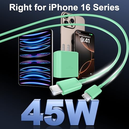 Accelerate Your Power Needs with Our 45 W Ultra-Fast USB-C Charger for Phone 16 Series – Includes a 10 ft Type C Cable in Eye-Catching Purple – Perfectly Crafted for Swift Power Delivery to Phone 16 Pro, Max, Plus & Earlier Models – Unleash Maximum Charging Efficiency and Aesthetic Appeal for Tech Enthusiasts on the Move