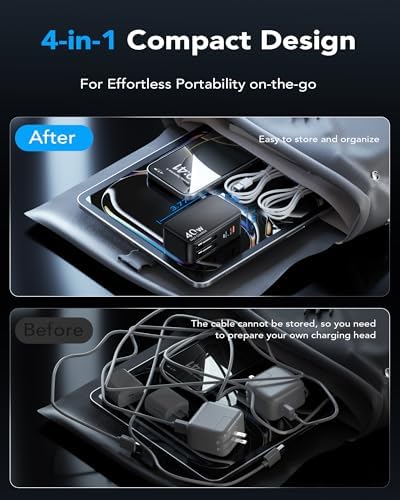 Ultimate 4-in-1 Retractable Wall Charger with Dual USB Ports – Fast 40 W Charging Adapter with 35.5 in/90 cm Lightening and Type-C Cables – Perfect for i Phone 16/15/14/13/12/11, i Pad, Galaxy, and Pixel Devices – Compact, Foldable Design for Effortless Travel and Enhanced Device Compatibility