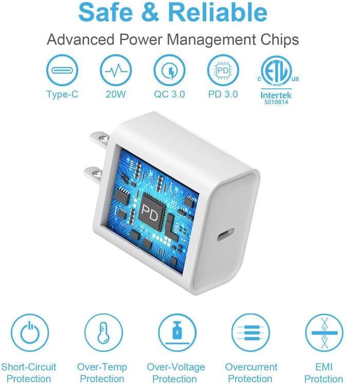 20 W USB-C Wall Charger Set for i Phone 16/15 & i Pad Pro | Fast Charging Duo with 6 ft C to C Cables | Optimized for Maximum Compatibility & Speed | Perfect for Home & Travel Efficiency