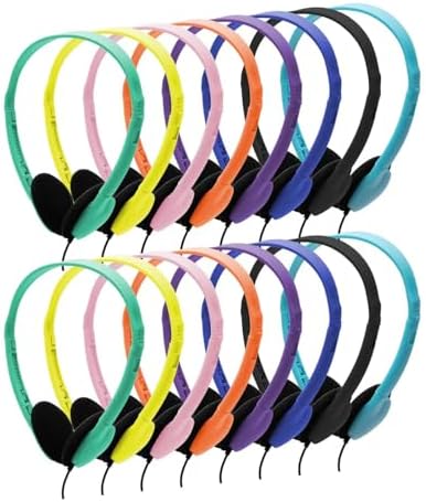 Vibrant 16 Pack Wired Headphones for Classrooms – Comfortable On-Ear Earphones in 8 Colorful Styles, Individually Packaged for Hygiene, Perfect for Student Engagement and Group Learning Activities