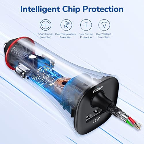 Rapid Charge Your Apple Devices with Syncwire MFi Certified 32 W Car Charger featuring Built-in 5 FT Coiled Lightning Cable – Ultimate Fast Charging Solution for i Phone 14/13/12/11/XR/Max and i Pad – Compact and Travel-Ready USB Adapter for Hassle-Free Power On-The-Go