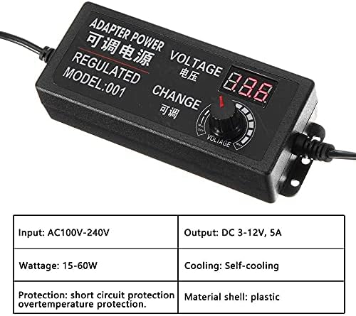 Yetaida Adjustable AC/DC Power Adapter 9 V-24 V 3 A with Digital LCD Display – Ideal Electric Supply for LED Strips and Household Devices, Compact 5.5 x 2.5 mm Connector for Ultimate Versatility and Performance Monitoring