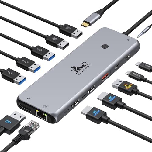 Revolutionize Your Workspace with the Ultimate 13-in-1 USB C Docking Station – Dual Monitor Multiport Adapter for Seamless Triple Display, Featuring 2 HDMI, Display Port, 8 USB Ports, Gigabit Ethernet, and Audio Output – Perfect for Mac Book, Dell, HP, Lenovo Think Pad, and Surface – Unmatched Performance and Connectivity for Enhanced Productivity