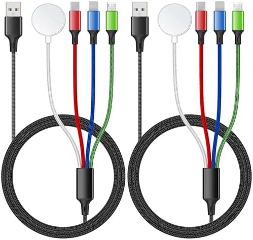 Revolutionize Your Charging Routine with the 2 Pack 4-in-1 i Watch & i Phone Charger – Ultimate Travel Solution for Apple Watch and i Phone 16/15/14, Featuring Wireless USB-C & Micro Compatibility (4 FT) – Swift, Multi-Device Power for Galaxy and Android Users