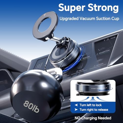 Vacuum Suction Cup Magnetic Phone Holder, Upgraded 360° Adjustable Magnetic Suction Cup Phone Mount for Car/Gym/Mirror/Smooth Surface, for iPhone, Android Smartphones(Black) – Enhanced Compatibility and Speed