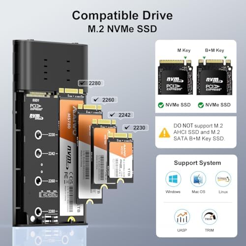 MAIWO M.2 NVMe Dual Bay SSD Cloner – High-Speed 20 Gbps USB-C Enclosure for Effortless Data Duplication, Supports M-Key PCIe NVMe/AHCI Up to 16 TB, Ideal for Seamless Backup and Migration, Compact Design for Ultimate Portability and Efficiency
