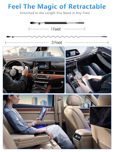 Coiled 4-in-1 USB C to C & Lightning Charging Cable Set – 3 FT Fast Charging Cord for i Phone 15/16, Samsung Devices, Compatible with Apple Car Play & Android Auto – Tangle-Free Design for Ultimate Convenience and Reliability