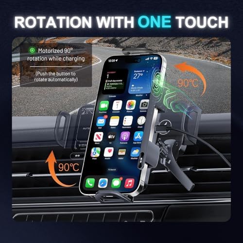 2025 Smart 2-in-1 Auto-Rotating Car Phone Holder & Wireless Charger – Foldable Mount with Fast Charging – Compatible with iPhone & Samsung Devices – Enhanced Compatibility and Speed