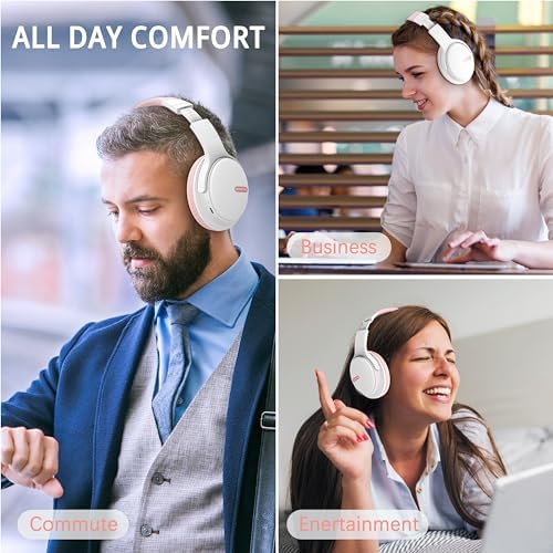 Transform Your Listening Journey with AMORNO Wireless Over-Ear Bluetooth Headphones – 68-Hour Playtime, Superior Hi-Fi Sound, and Ergonomic Foldable Design for Ultimate Portability (White) – Ideal for Music Lovers and Professionals on the Go