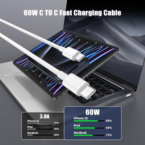 6-Foot USB C Cable for i Phone 15 – 3-Pack Durable Woven Fast Charging Solution for i Phone 16, Mac Book Pro, and Samsung Galaxy S23 Ultra – Optimal Length for Home, Office, and Travel Use – 60 W Power Delivery & High-Speed Data Transfer