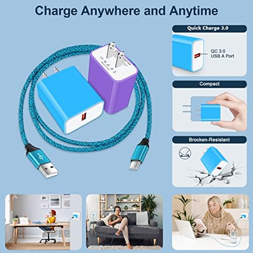 Rapid 18 W Quick Charge 3.0 Wall Charger for LG Devices – Ultra-Fast USB C Charging Solution with Two 6 FT Cables for Stylo, V, G Series, and Velvet – Compact, Safe, and Perfect for On-the-Go Power Needs