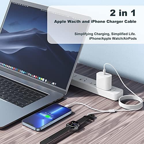 Revolutionary 2-in-1 USB C Charger for i Phone and Apple Watch – 6 ft Magnetic Fast Charge Cable with 20 W Power Adapter – Stylish Blue Design for Optimal Portability and Efficiency