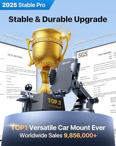 Andobil Universal Car Phone Mount – Strong Suction for Bumpy Roads, 360-Degree Rotatable Holder Compatible with i Phone 16, 15 Pro Max, 14, 13, 12 & Samsung Devices – Secure Windshield, Dashboard, and Vent Cradle for Safe Navigation and Hands-Free Use