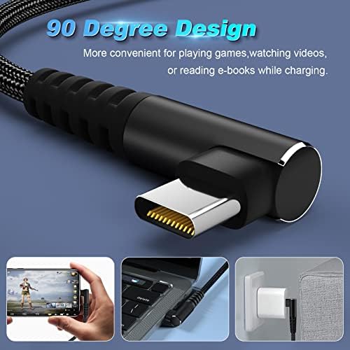 Ultimate 100 W USB C to USB C Cable Pack – 1 ft, 3-Pack Right Angle Nylon Braided Fast Charging Cables for Mac Book Pro 2021, i Pad Pro 2021, Samsung, Pixel, and LG – Enhanced Durability, Space-Saving Design, and High-Speed Data Transfer